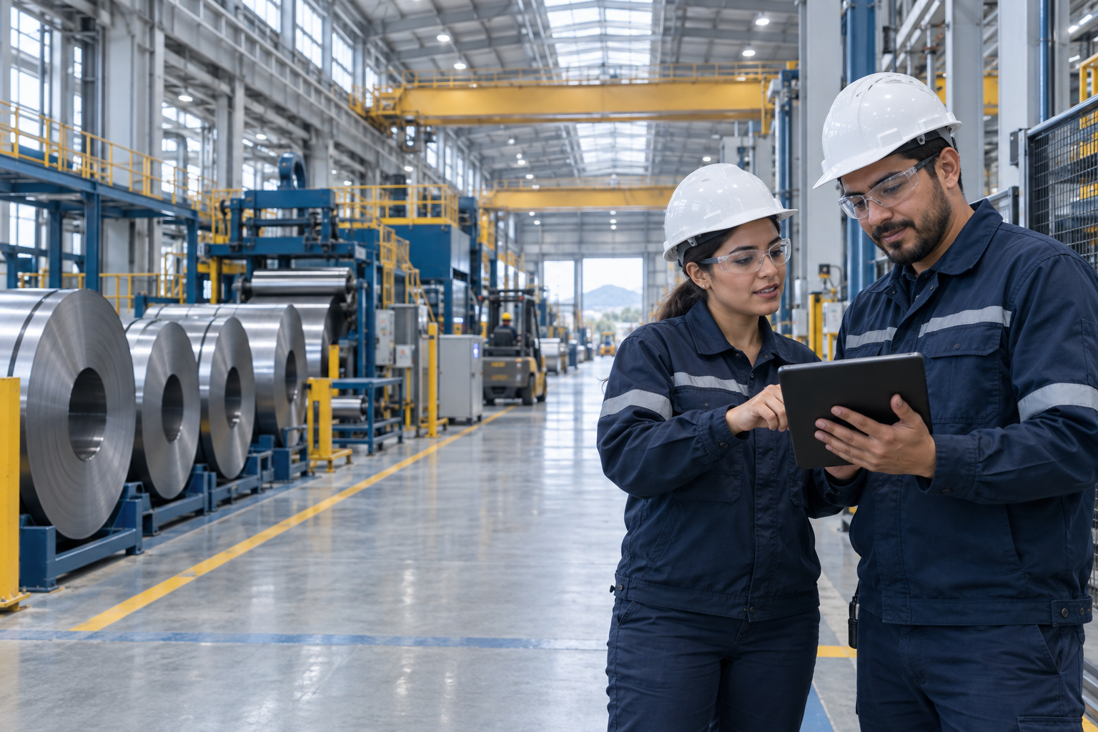Profesionales revisando procesos en una instalación industrial